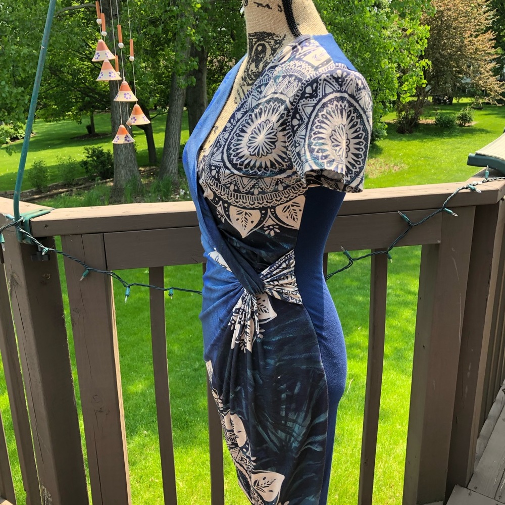 Desigual Blue and Tan Faux Wrap Dress - Picture 4 of 8